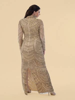 gold net gown with heavy embroidery for women 3