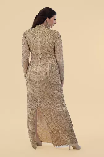 gold net gown with heavy embroidery for women