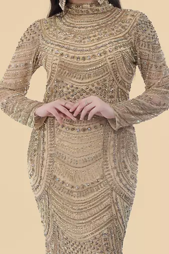 gold net gown with heavy embroidery for women