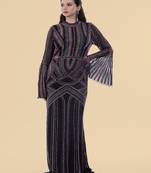 Black net backtrail gown with heavy beadwork