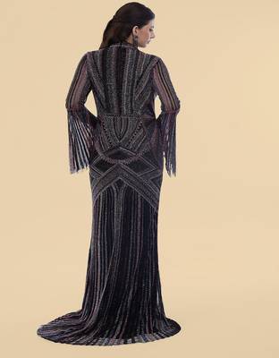 black net backtrail gown with heavy beadwork 3