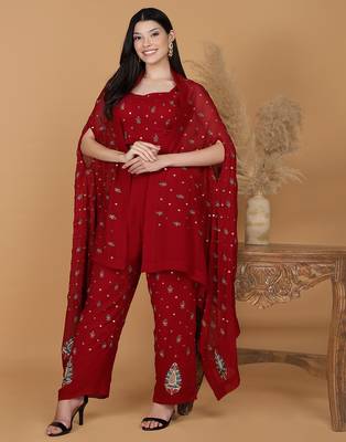 maroon georgette cape with dubka and zari embellishment 1