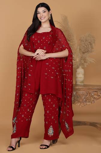 maroon georgette cape with dubka and zari embellishment