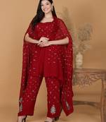 maroon georgette cape with dubka and zari embellishment
