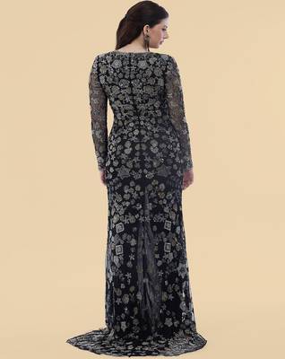 black net front slit floral embroidered gown 2