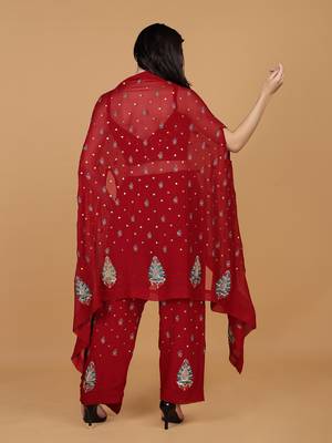 maroon georgette cape with dubka and zari embellishment 4