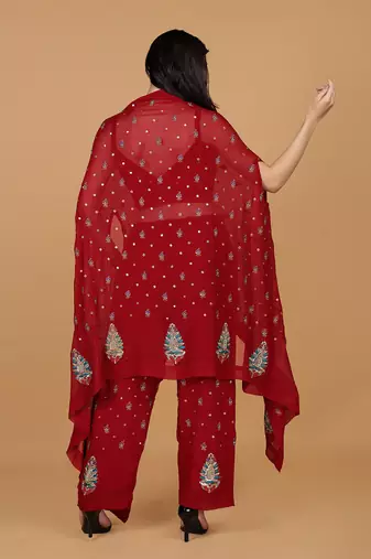 maroon georgette cape with dubka and zari embellishment