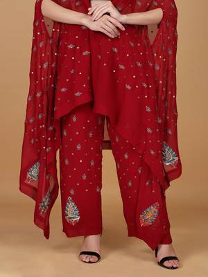 maroon georgette cape with dubka and zari embellishment 5