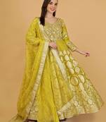 Lime Green Organza Sequins and Beadwork Jacket Lehenga Set