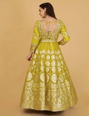 Lime Green Organza Sequins and Beadwork Jacket Lehenga Set 4