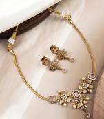 Gold plated pink ad flower design pendant necklace set