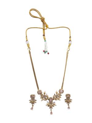 Gold plated pink ad flower design pendant necklace set 2