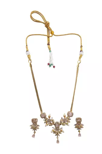 Gold plated pink ad flower design pendant necklace set