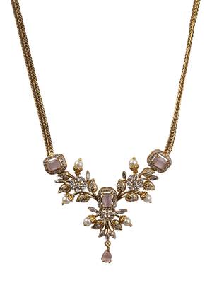 Gold plated pink ad flower design pendant necklace set 3