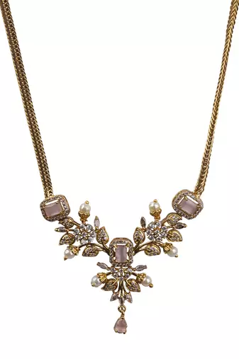 Gold plated pink ad flower design pendant necklace set