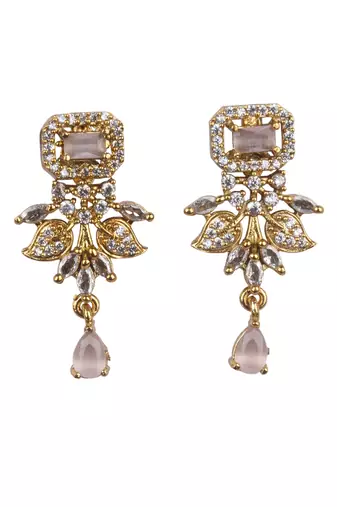 Gold plated pink ad flower design pendant necklace set
