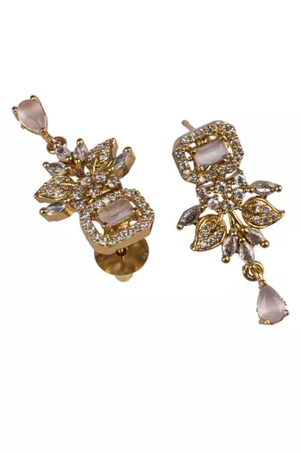Gold plated pink ad flower design pendant necklace set