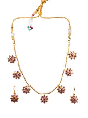 Delicate red flower motif necklace set 2