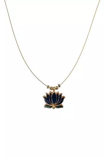 Minimal blue lotus motif pendant set with invisible chain