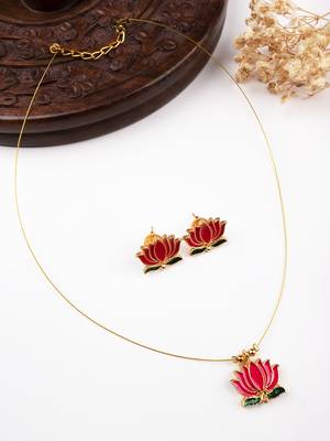 Minimal multicolor lotus motif pendant set with invisible chain 1