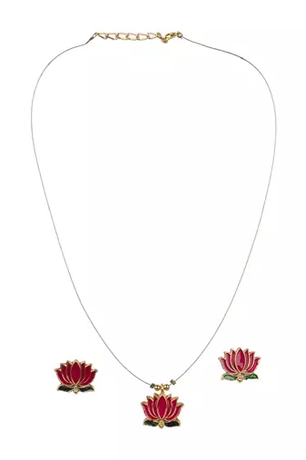 Minimal multicolor lotus motif pendant set with invisible chain