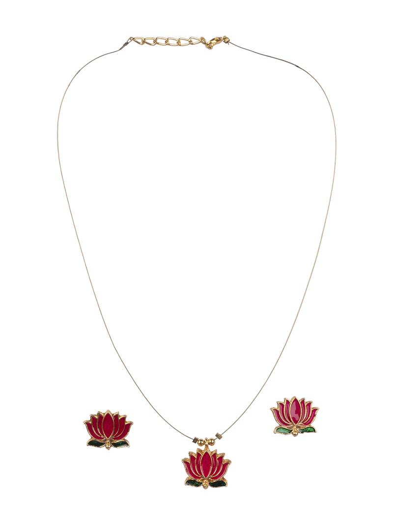 Minimal multicolor lotus motif pendant set with invisible chain