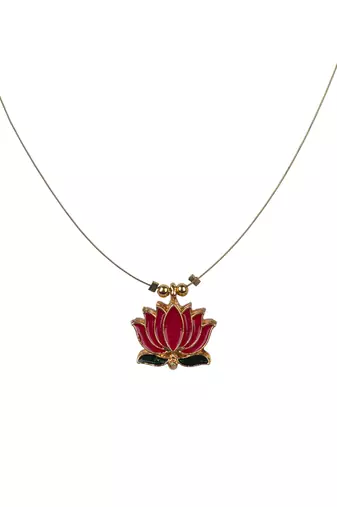 Minimal multicolor lotus motif pendant set with invisible chain