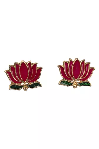 Minimal multicolor lotus motif pendant set with invisible chain