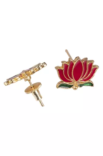 Minimal multicolor lotus motif pendant set with invisible chain