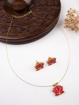 Minimal pink lotus motif pendant set with invisible chain 1