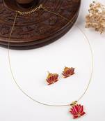 Minimal pink lotus motif pendant set with invisible chain