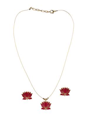 Minimal pink lotus motif pendant set with invisible chain 2