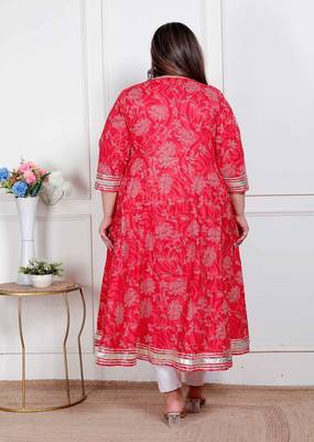 plus size red jaipuri printed cotton kurta 4