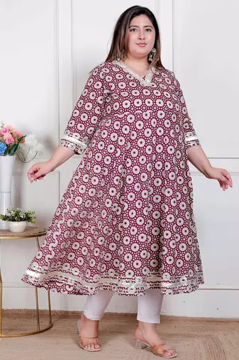 plus size cream embroidered cotton kurta