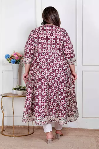 plus size cream embroidered cotton kurta