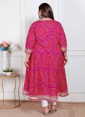 plus size pink cotton bandhani printed kurta 3