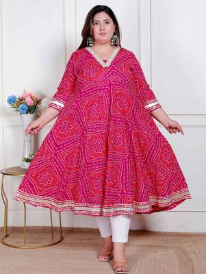 plus size pink cotton bandhani printed kurta 5