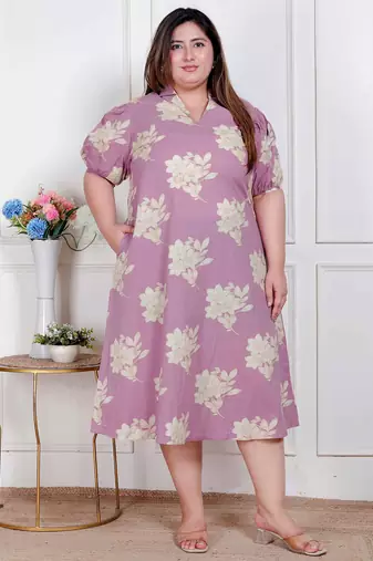 plus size lavender floral printed maxi dress for women