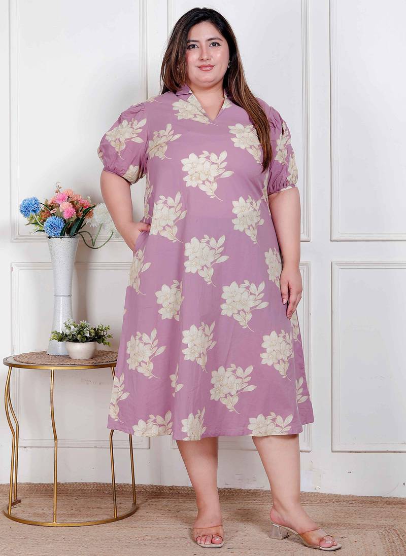   plus size womens lavender floral printed a-line maxi dress