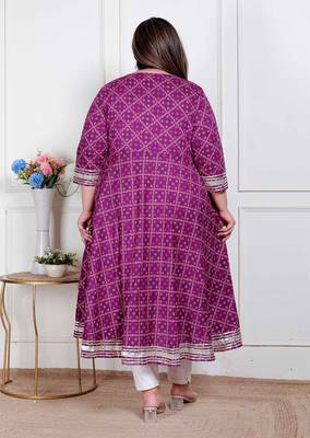 plus size magenta cotton gota lace kurta for women 3