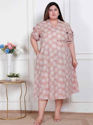plus size puff sleeve pure cotton a-line dress 1