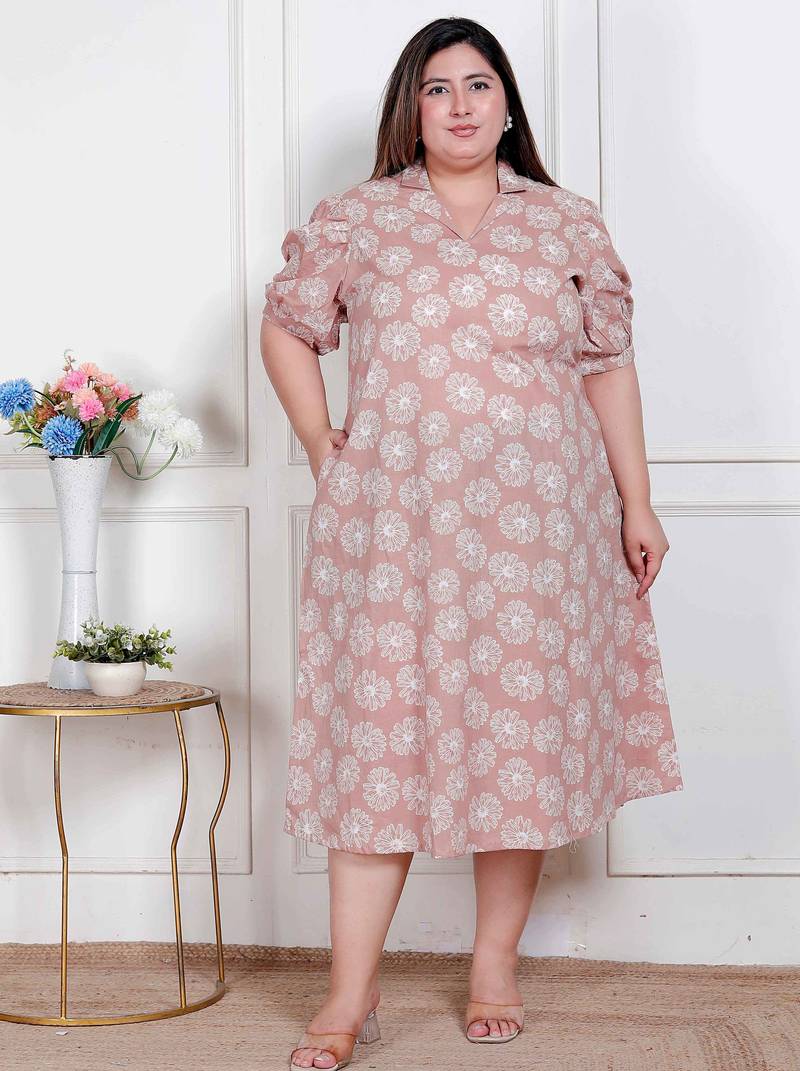  plus size womens puff sleeve pure cotton printed maxi dress