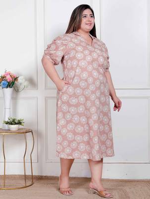 plus size puff sleeve pure cotton a-line dress 2