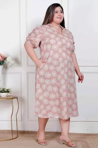 plus size puff sleeve pure cotton a-line dress