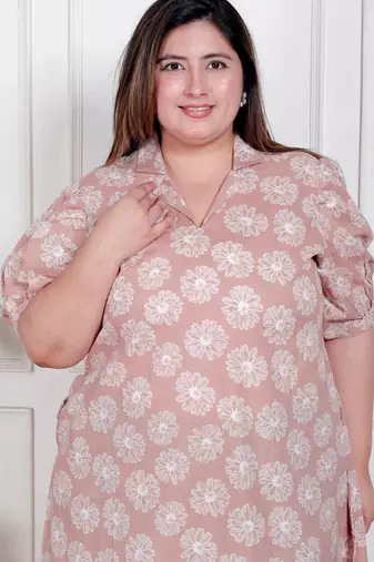 plus size puff sleeve pure cotton a-line dress