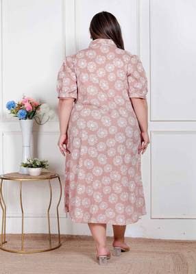 plus size puff sleeve pure cotton a-line dress 5
