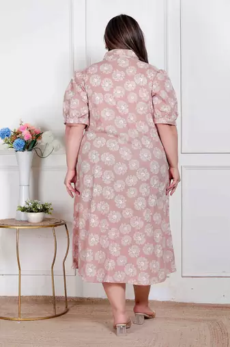 plus size puff sleeve pure cotton a-line dress