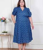 plus size floral printed collar-neck puff sleeve maxi dress