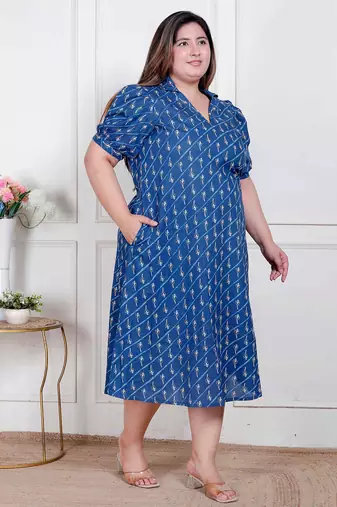 plus size floral printed collar-neck puff sleeve maxi dress