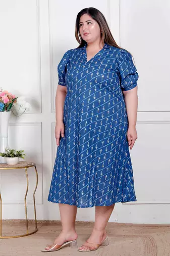 plus size floral printed collar-neck puff sleeve maxi dress